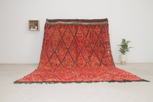 Vintage Moroccan Rug – Handmade Wool Berber rug, 7x10 ft – Red beni mguild rug