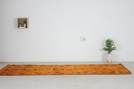 Vintage Moroccan Rug – Handmade Wool Berber rug, 5x11 ft – Orange beni mguild rug