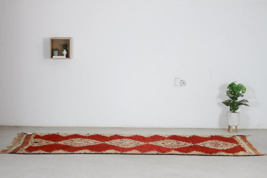 Vintage Moroccan Rug – Handmade Wool Berber rug, 5x11 ft – Red beni mguild rug