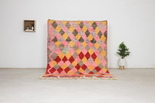 Pink 8x5 Moroccan Colorful Rug – moroccan berber rug, colorful area rugs, Handmade Wool Rug