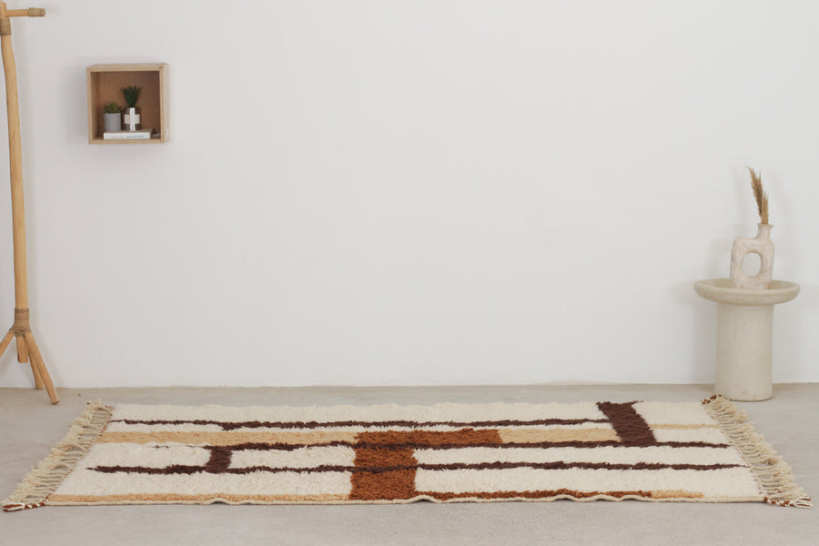 Beige Moroccan Beni Ourain Rug – moroccan berber rug, bohemian area rugs, Handmade Wool Rug