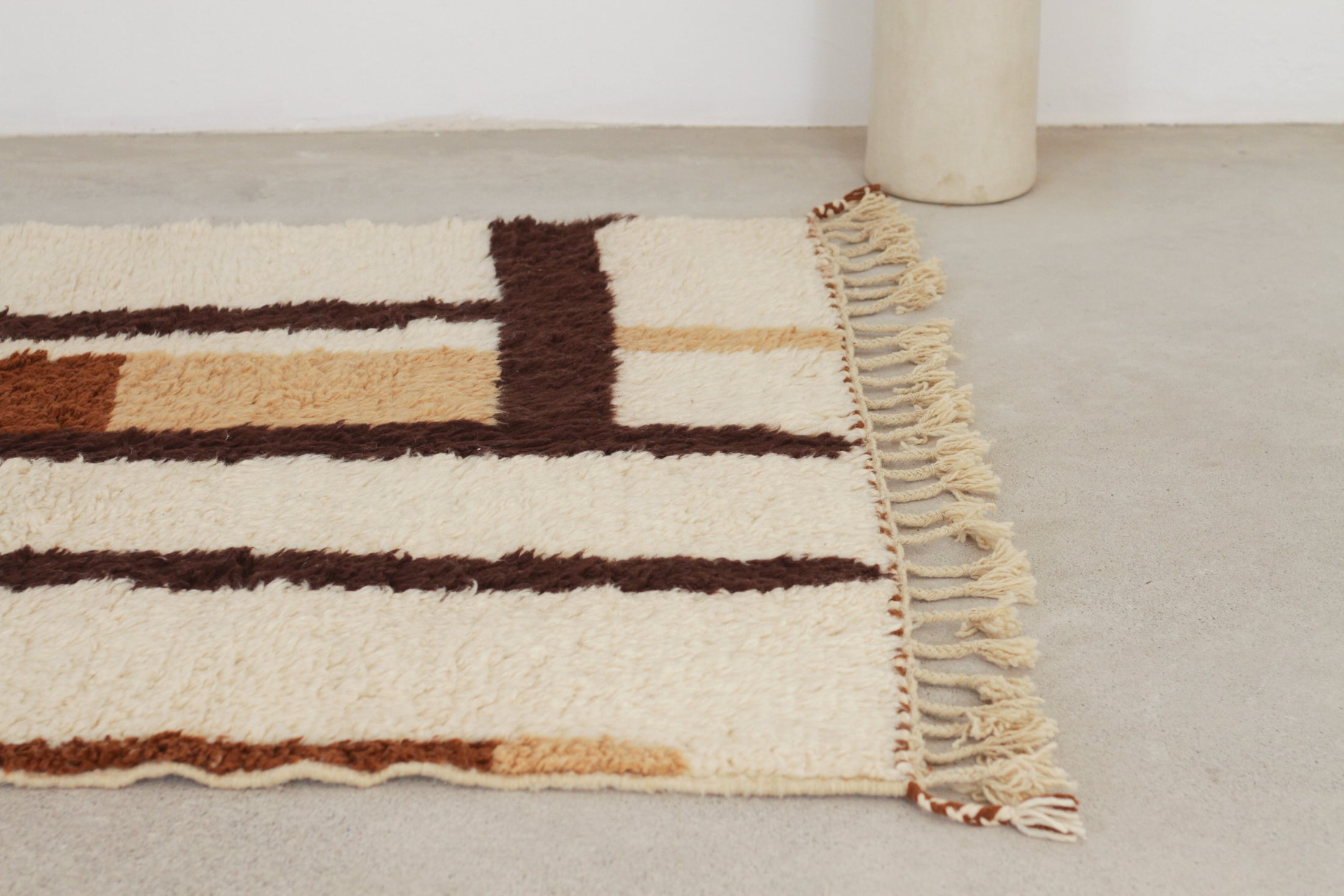 Beige Moroccan Beni Ourain Rug – moroccan berber rug, bohemian area rugs, Handmade Wool Rug