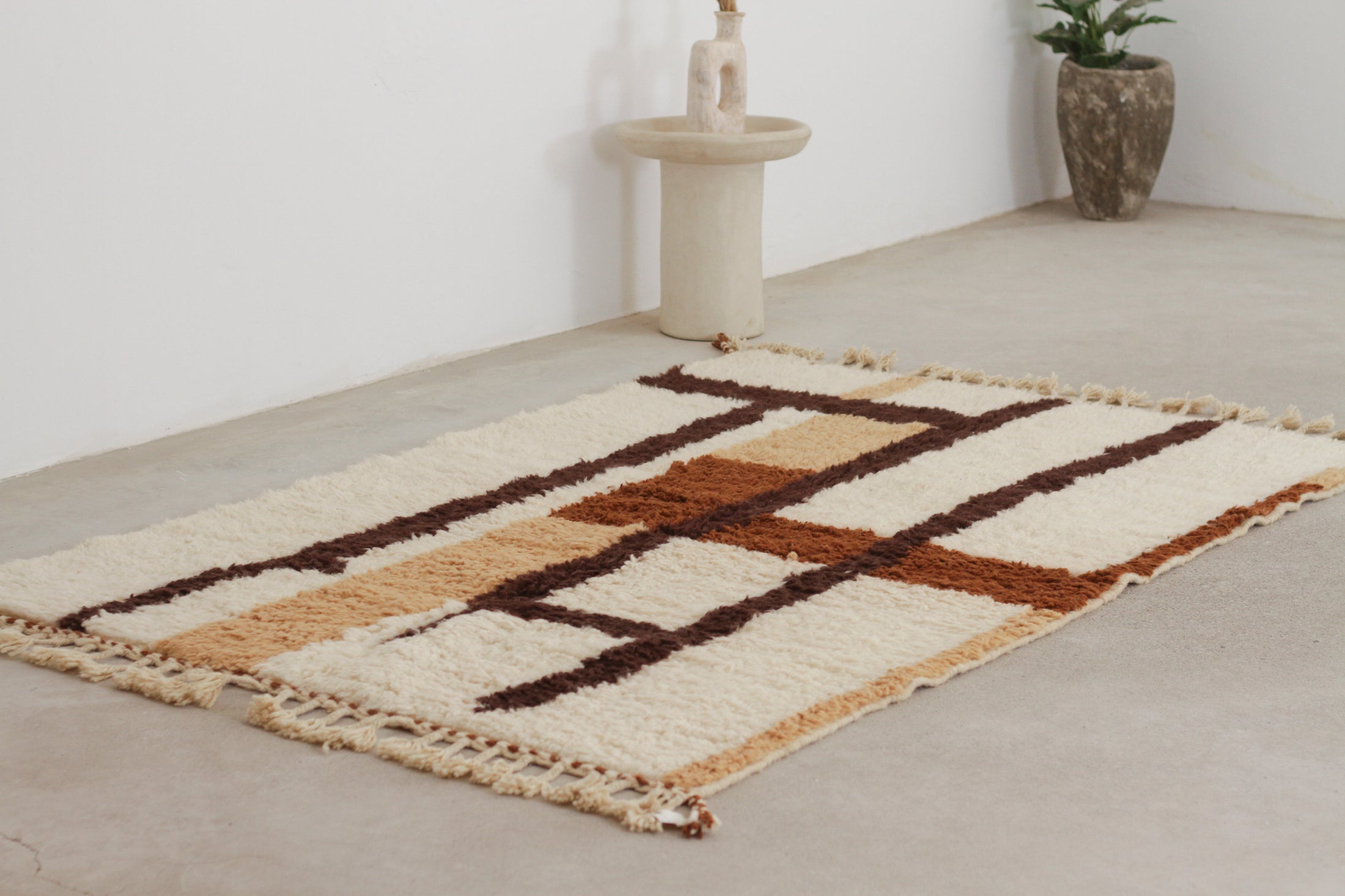 Beige Moroccan Beni Ourain Rug – moroccan berber rug, bohemian area rugs, Handmade Wool Rug