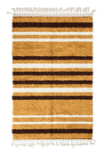 Load image into Gallery viewer, Cluster Bands striped wool rug, dark brown bands and cream stripes on ochre yellow, full view
