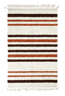 Cluster Bands striped wool rug, dark brown bands and terracotta stripes on cream, full view