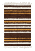Load image into Gallery viewer, Cluster Bands striped wool rug, cream bands and ochre yellow stripes on dark espresso brown, full view
