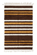 Cluster Bands striped wool rug, cream bands and ochre yellow stripes on dark espresso brown, full view