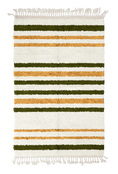 Load image into Gallery viewer, Cluster Bands striped wool rug, olive green bands and ochre yellow stripes on cream, full view

