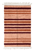 Load image into Gallery viewer, Cluster Bands striped wool rug, oxblood red bands and terracotta stripes on blush pink, full view
