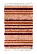 Cluster Bands striped wool rug, oxblood red bands and terracotta stripes on blush pink, full view