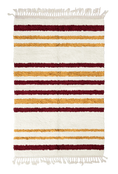 Load image into Gallery viewer, Cluster Bands striped wool rug, burgundy bands and ochre yellow stripes on cream, full view
