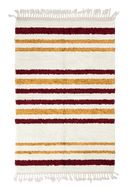 Cluster Bands striped wool rug, burgundy bands and ochre yellow stripes on cream, full view