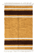 Panel Bands striped wool rug, dark brown bands and cream stripes on ochre yellow, full view