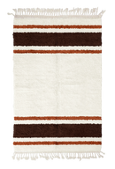 Panel Bands striped wool rug, dark brown bands and terracotta stripes on cream, full view