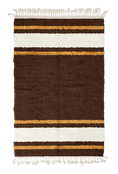 Load image into Gallery viewer, Panel Bands striped wool rug, cream bands and ochre yellow stripes on dark espresso brown, full view
