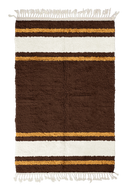 Panel Bands striped wool rug, cream bands and ochre yellow stripes on dark espresso brown, full view