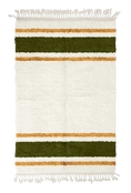 Load image into Gallery viewer, Panel Bands striped wool rug, olive green bands and ochre yellow stripes on cream, full view
