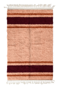 Load image into Gallery viewer, Panel Bands striped wool rug, oxblood red bands and terracotta stripes on blush pink, full view
