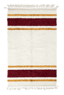 Panel Bands striped wool rug, burgundy bands and ochre yellow stripes on cream, full view