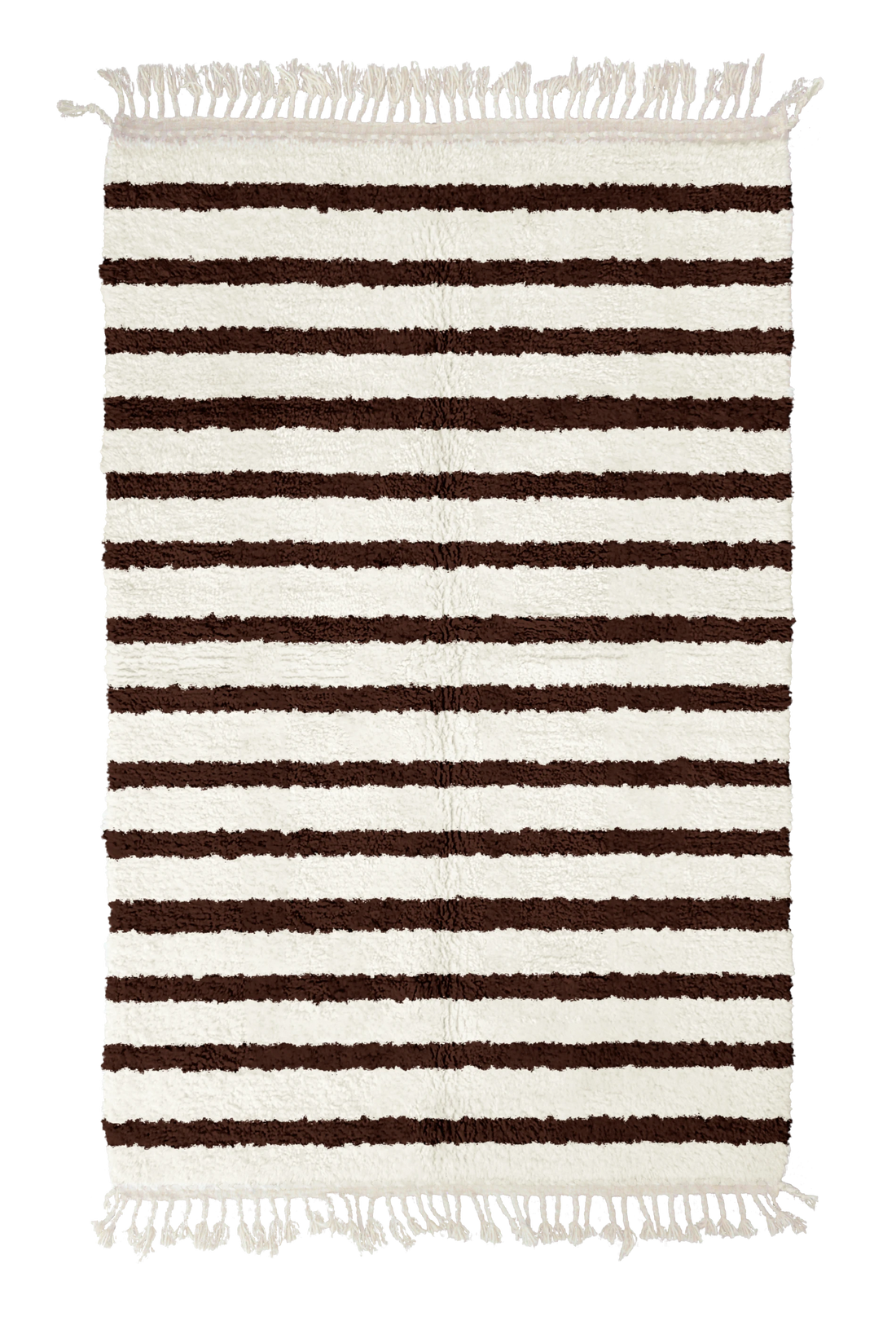 Fine Bands striped wool rug, dark brown bands on cream, full view