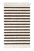 Load image into Gallery viewer, Fine Bands striped wool rug, dark brown bands on cream, full view
