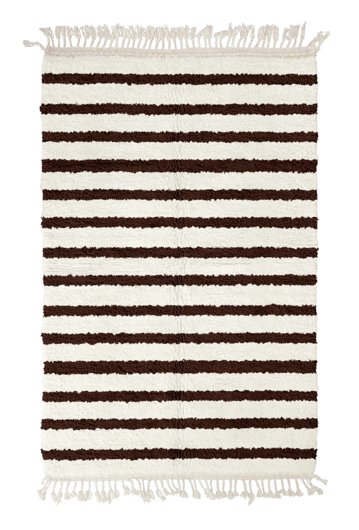Fine Bands striped wool rug, dark brown bands on cream, full view