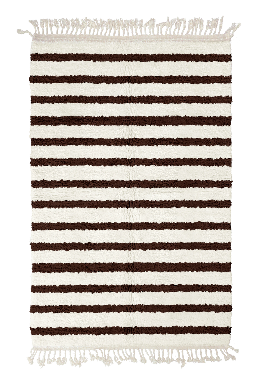 Fine Bands striped wool rug, dark brown bands on cream, full view