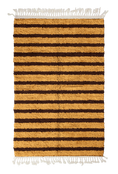 Load image into Gallery viewer, Fine Bands striped wool rug, dark brown bands on ochre yellow, full view
