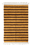 Fine Bands striped wool rug, dark brown bands on ochre yellow, full view