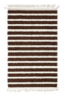 Fine Bands striped wool rug, cream bands on dark espresso brown, full view