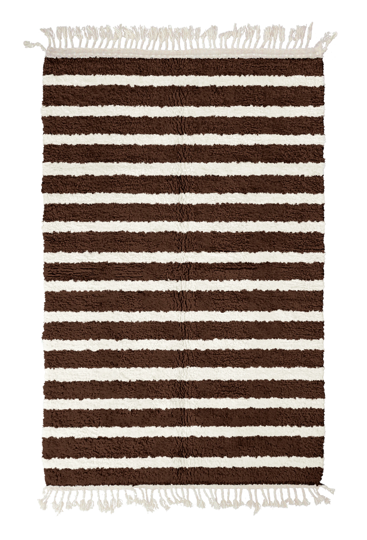 Fine Bands striped wool rug, cream bands on dark espresso brown, full view