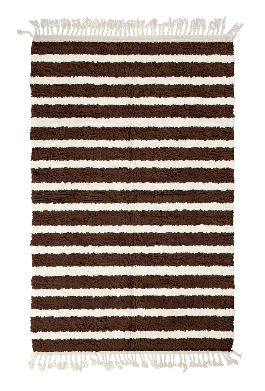Fine Bands striped wool rug, cream bands on dark espresso brown, full view