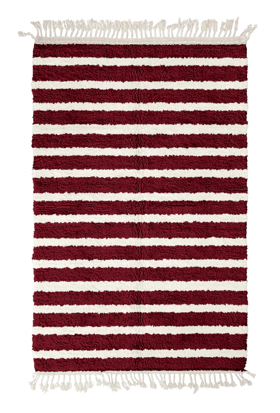 Fine Bands striped wool rug, cream bands on burgundy, full view