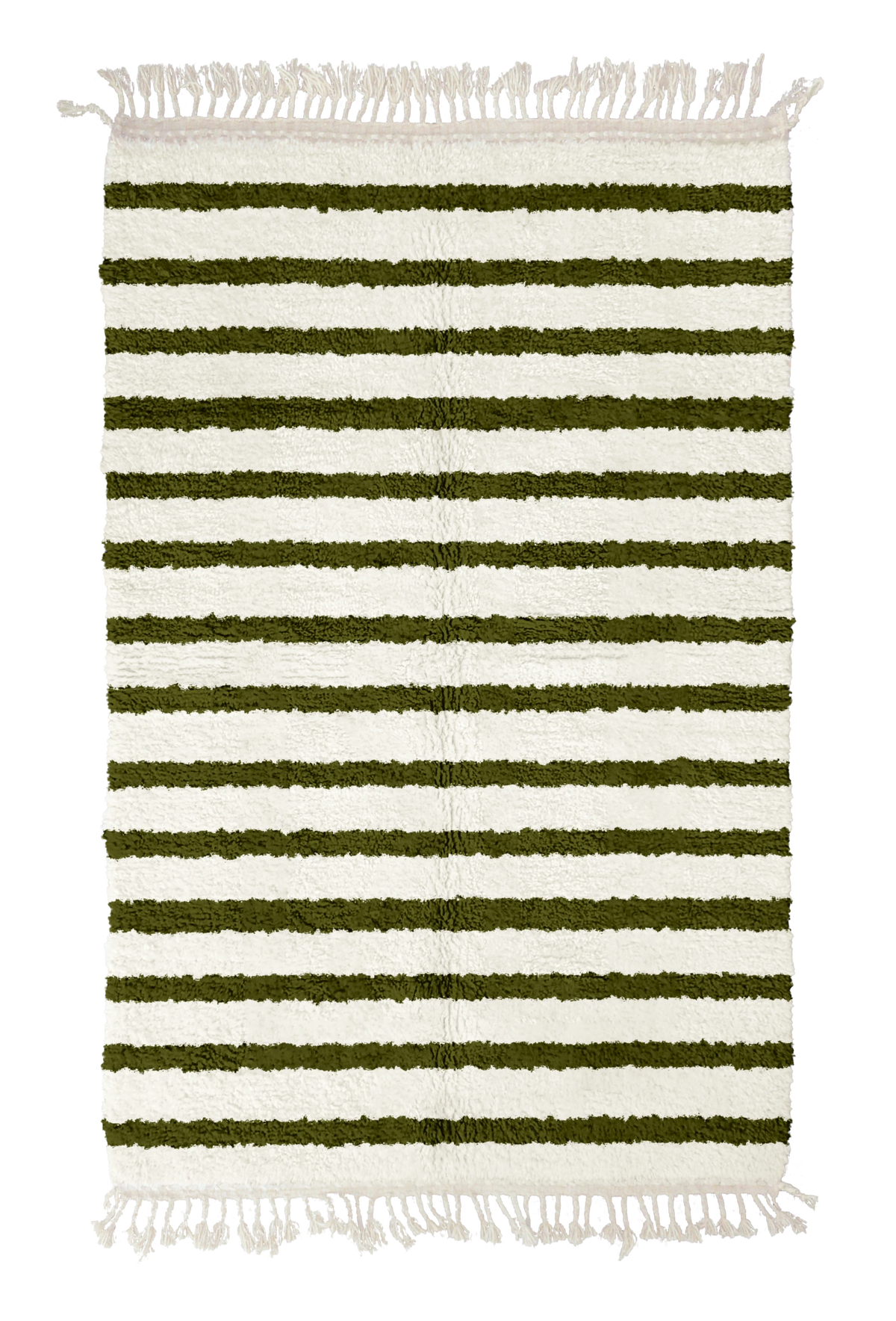Fine Bands striped wool rug, olive green bands on cream, full view