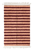 Load image into Gallery viewer, Fine Bands striped wool rug, oxblood red bands on blush pink, full view
