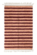 Fine Bands striped wool rug, oxblood red bands on blush pink, full view