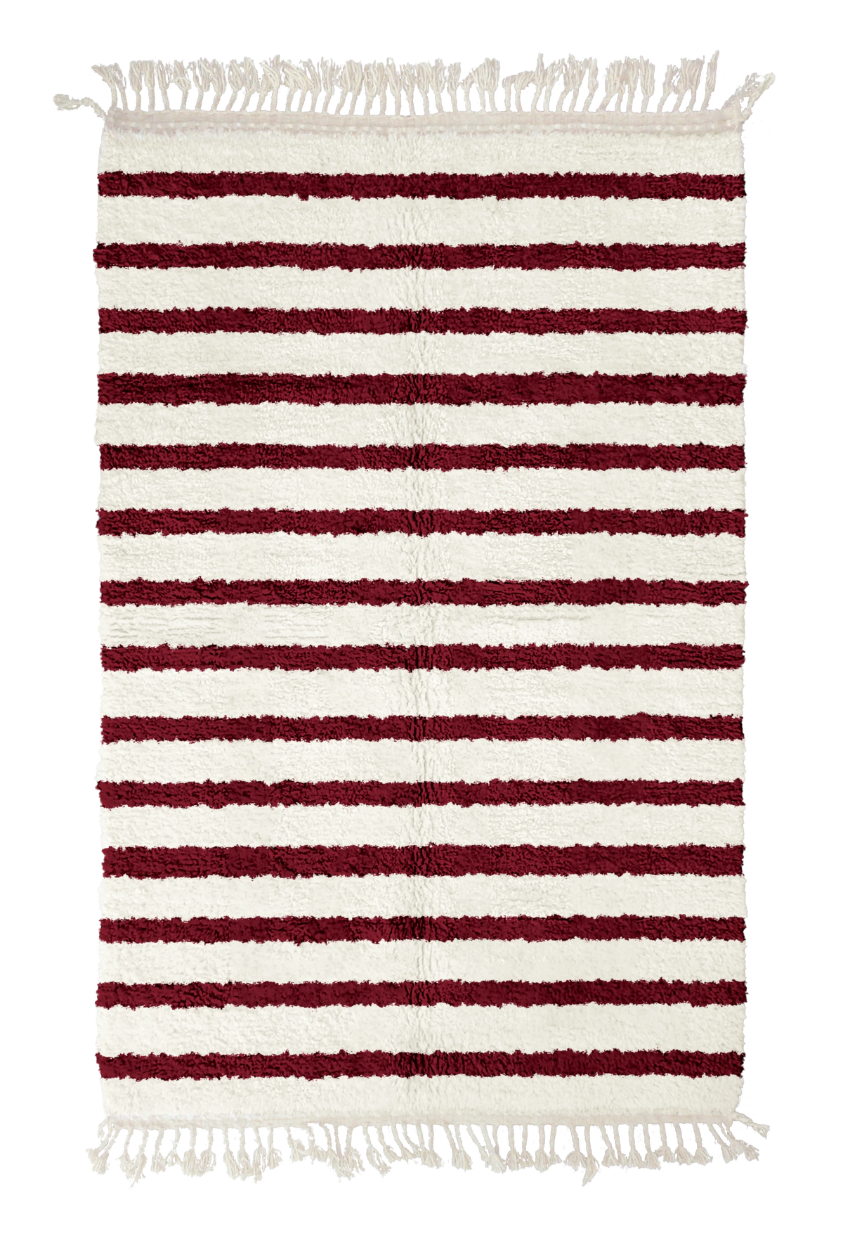 Fine Bands striped wool rug, burgundy bands on cream, full view