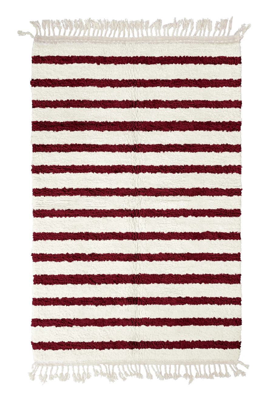 Fine Bands striped wool rug, burgundy bands on cream, full view