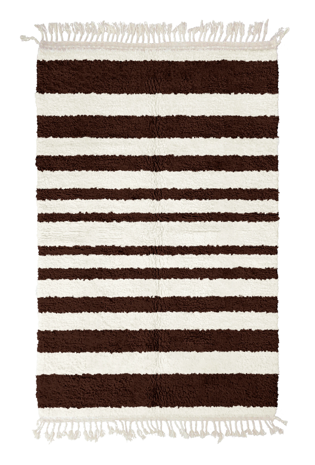 Graded Bands striped wool rug, dark brown bands on cream, full view
