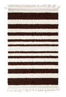 Graded Bands striped wool rug, dark brown bands on cream, full view