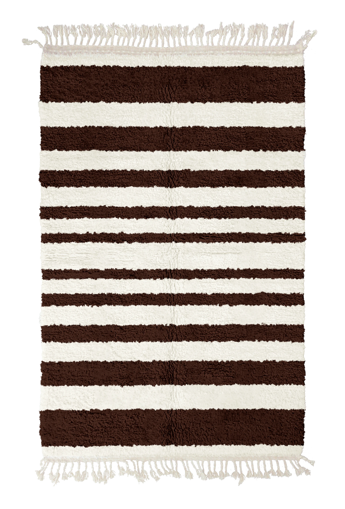 Graded Bands striped wool rug, dark brown bands on cream, full view