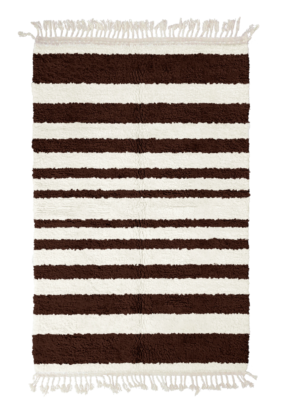Graded Bands striped wool rug, dark brown bands on cream, full view