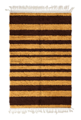 Load image into Gallery viewer, Graded Bands striped wool rug, dark brown bands on ochre yellow, full view
