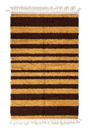 Graded Bands striped wool rug, dark brown bands on ochre yellow, full view