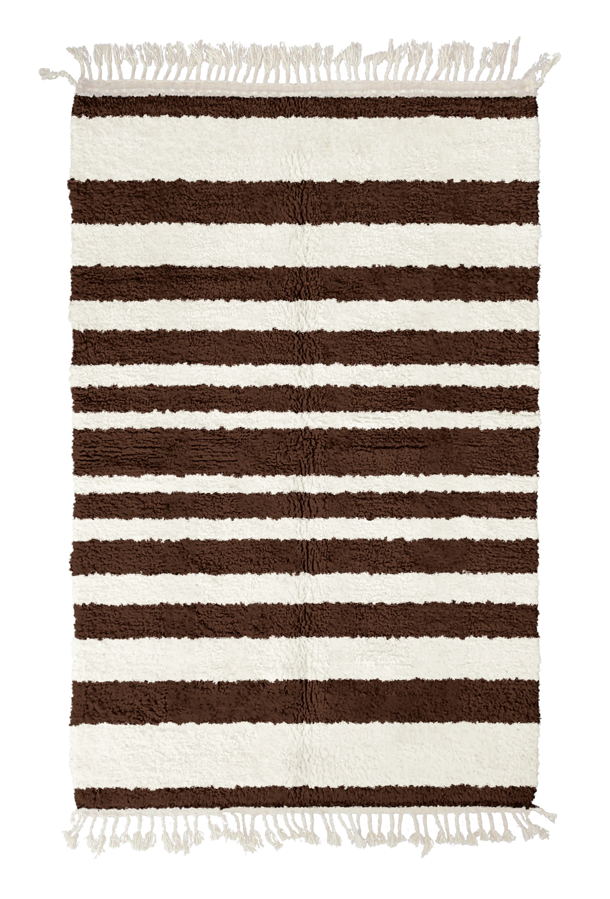 Graded Bands striped wool rug, cream bands on dark espresso brown, full view