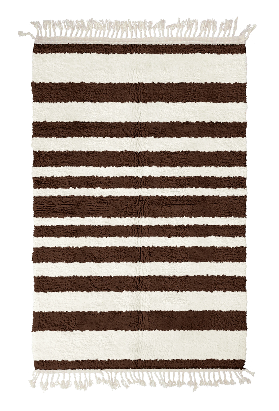Graded Bands striped wool rug, cream bands on dark espresso brown, full view