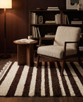 Load image into Gallery viewer, Cream and Dark Brown striped wool rug in a furnished room
