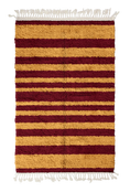Load image into Gallery viewer, Graded Bands striped wool rug, ochre yellow bands on burgundy, full view
