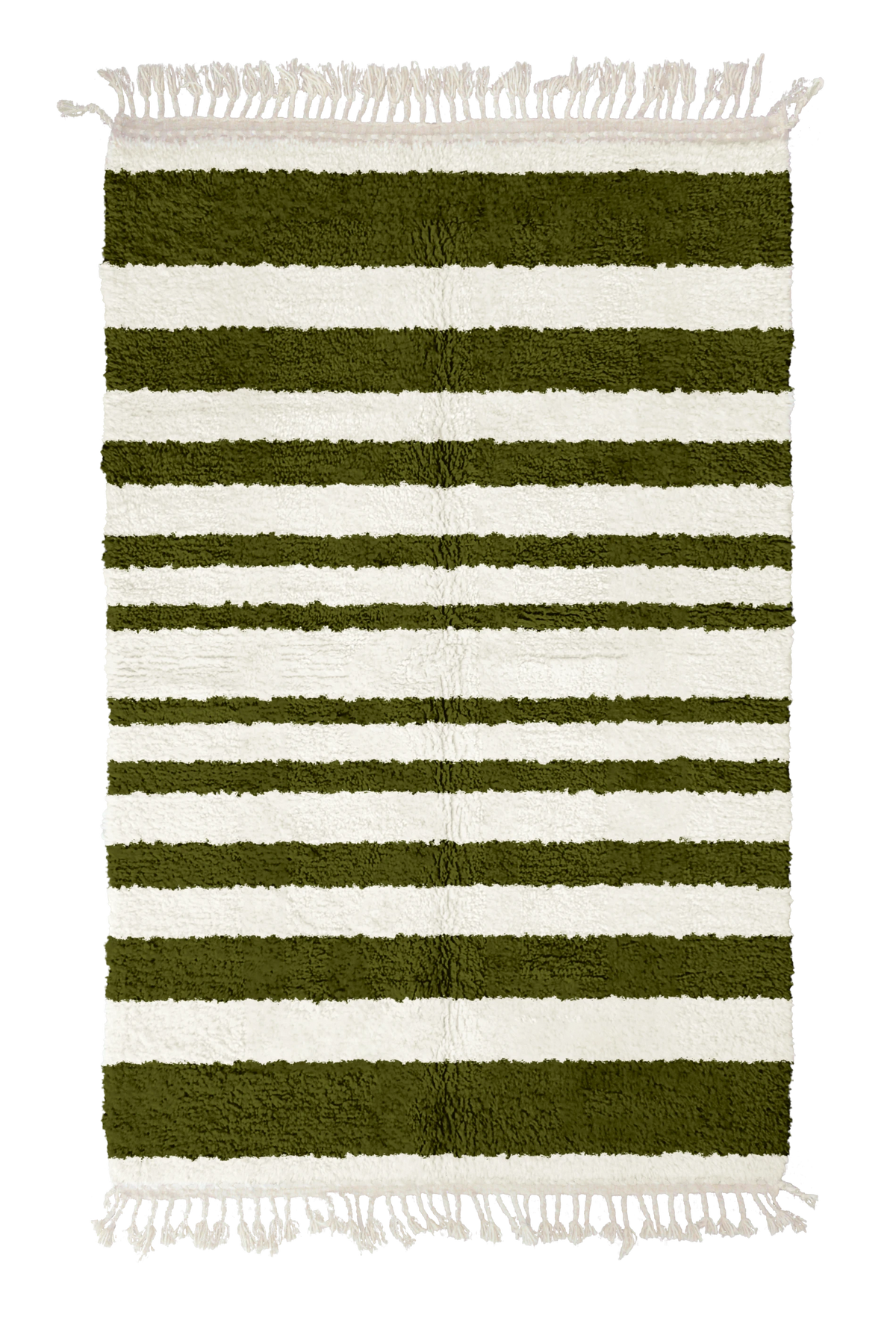 Graded Bands striped wool rug, olive green bands on cream, full view