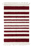 Graded Bands striped wool rug, burgundy bands on cream, full view